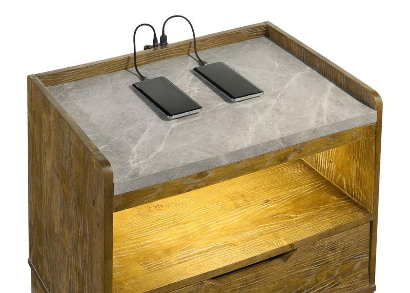 Henderson 1-drawer LED Nightstand Bedside Table Medium Oak-zoom-