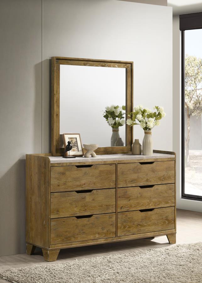 Henderson 6-drawer Bedroom Dresser with Mirror Medium Oak-2