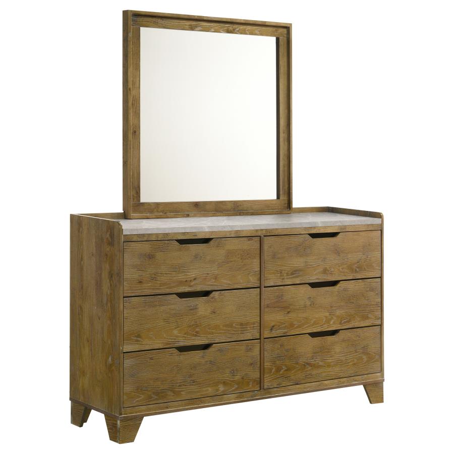Henderson 6-drawer Bedroom Dresser with Mirror Medium Oak-zoom-1