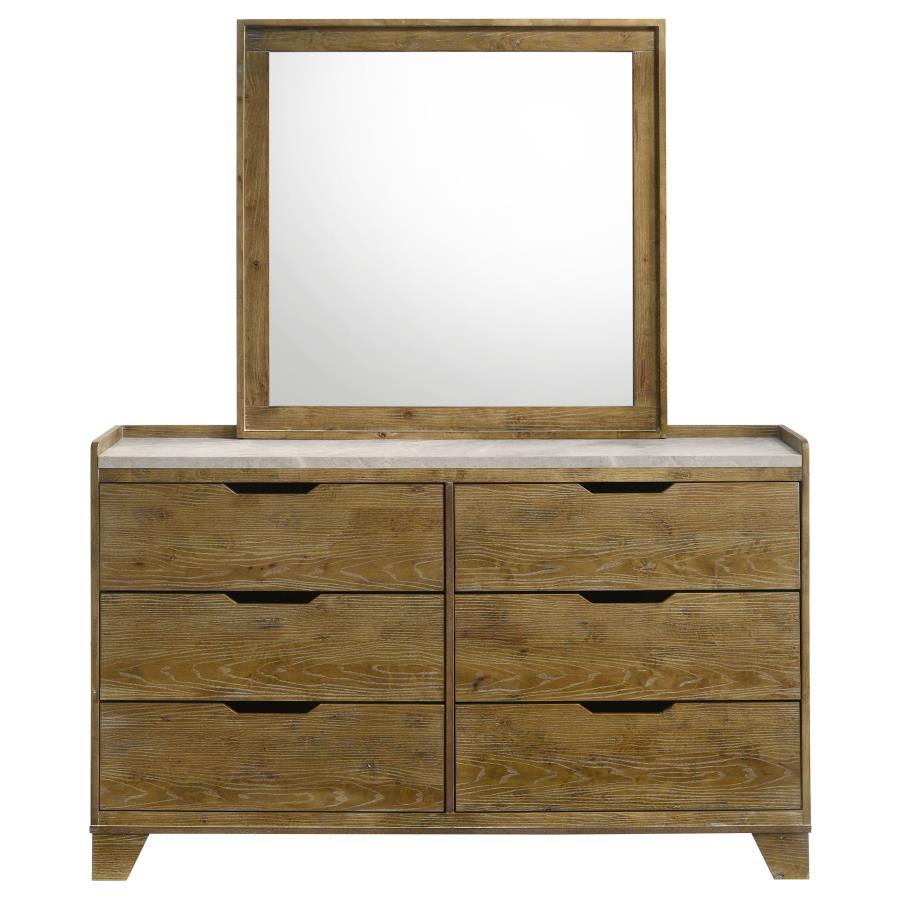 Henderson 6-drawer Bedroom Dresser with Mirror Medium Oak-zoom-3