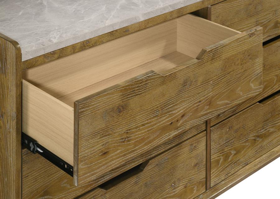 Henderson 6-drawer Bedroom Dresser with Mirror Medium Oak-7