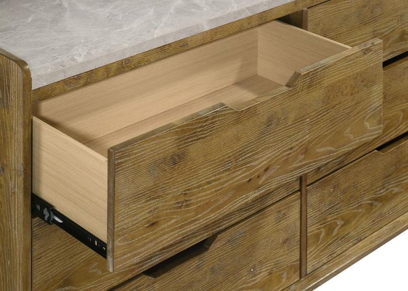 Henderson 6-drawer Bedroom Dresser with Mirror Medium Oak-zoom-