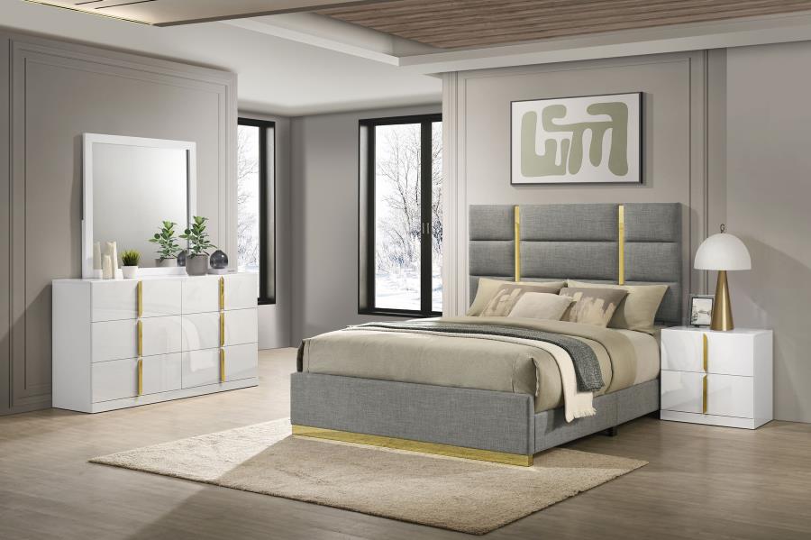 Ines 4-piece Eastern King Bedroom Set Grey and White High Gloss-zoom-1
