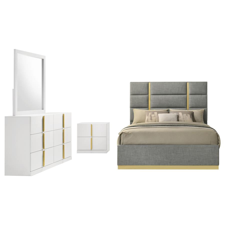Ines 4-piece Eastern King Bedroom Set Grey and White High Gloss-2