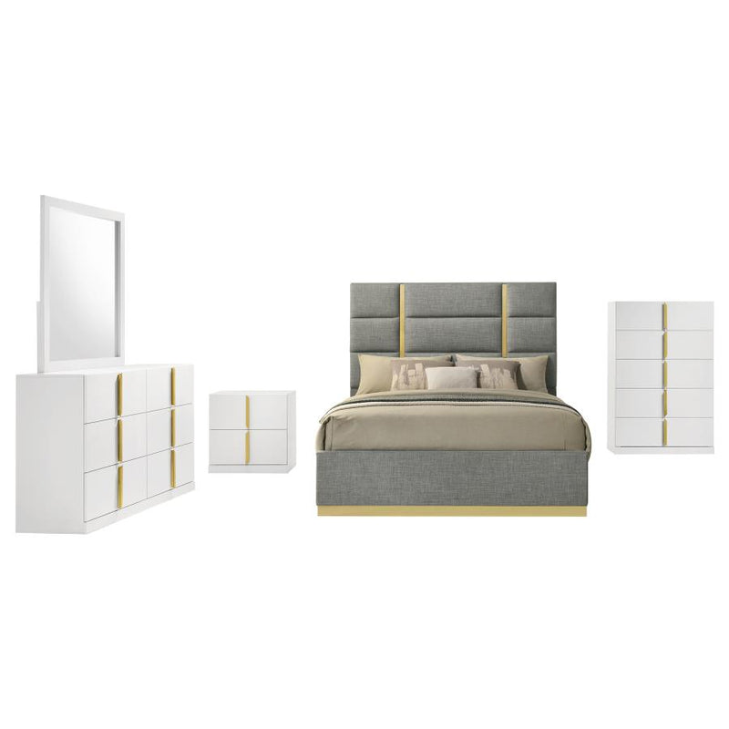 Ines 5-piece Eastern King Bedroom Set Grey and White High Gloss-zoom-
