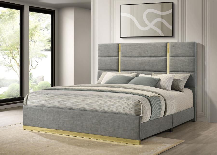 Ines 56-inch Fabric Upholstered Eastern King Panel Bed Grey-zoom-2
