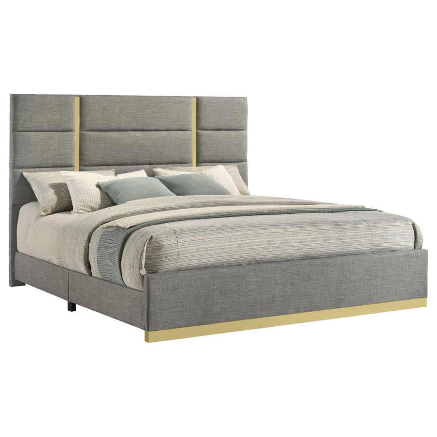 Ines 56-inch Fabric Upholstered Eastern King Panel Bed Grey-zoom-3