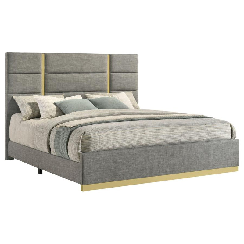 Ines 56-inch Fabric Upholstered Eastern King Panel Bed Grey-zoom-