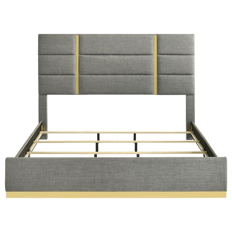 Ines 56-inch Fabric Upholstered Eastern King Panel Bed Grey-zoom-