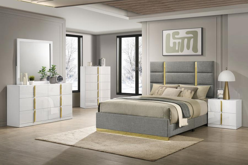 Ines 56-inch Fabric Upholstered Eastern King Panel Bed Grey-zoom-