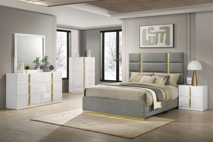 Ines 5-piece Queen Bedroom Set Grey and White High Gloss-zoom-1
