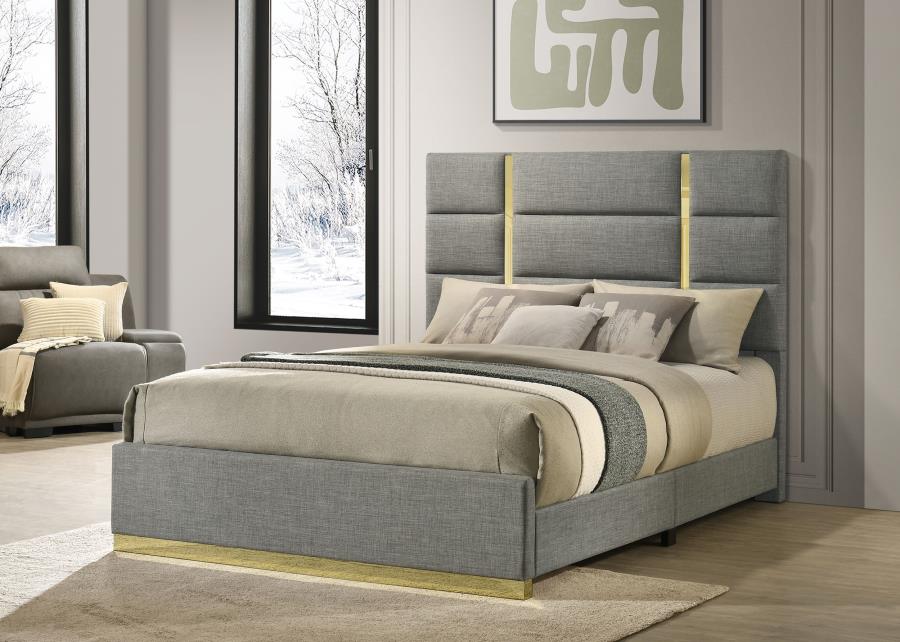 Ines 56-inch Fabric Upholstered Queen Panel Bed Grey-2