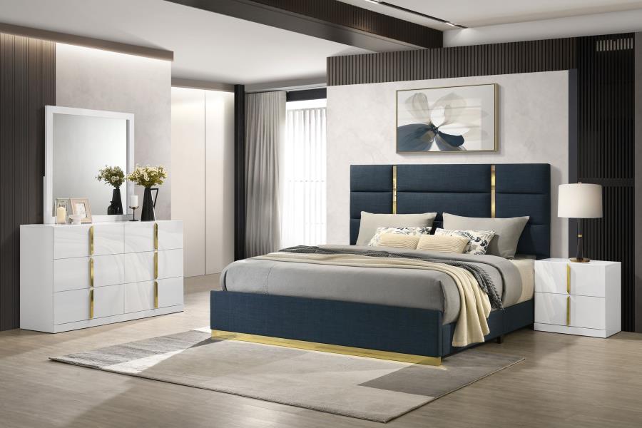 Ines 4-piece Eastern King Bedroom Set Navy and White High Gloss-1