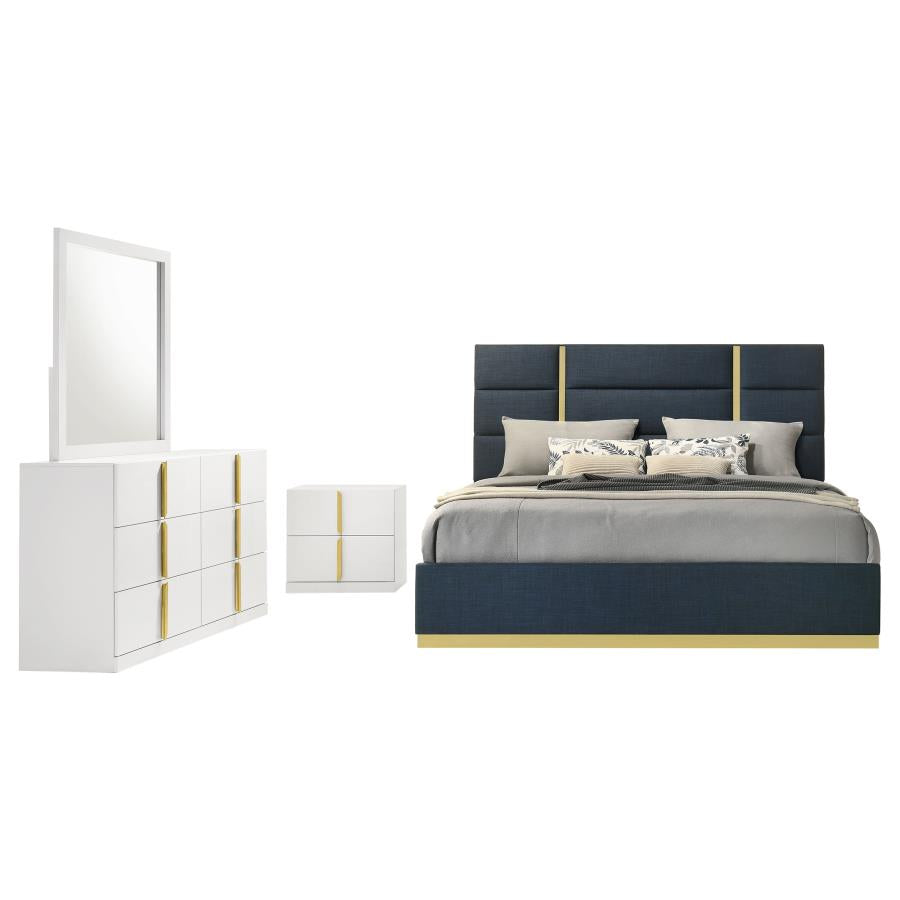 Ines 4-piece Eastern King Bedroom Set Navy and White High Gloss-zoom-2
