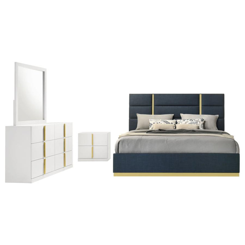 Ines 4-piece Eastern King Bedroom Set Navy and White High Gloss-zoom-