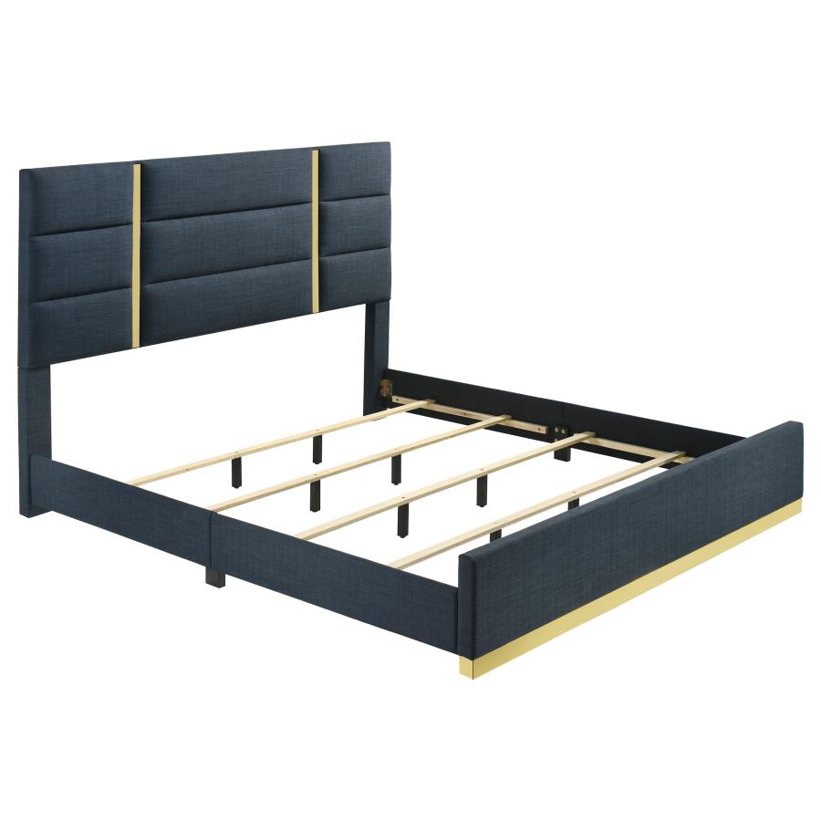 Ines 56-inch Fabric Upholstered Eastern King Panel Bed Navy-zoom-1
