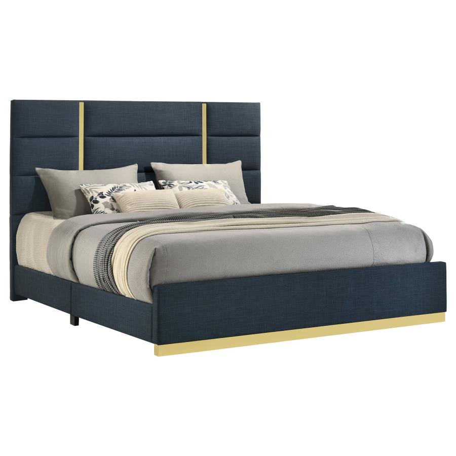 Ines 56-inch Fabric Upholstered Eastern King Panel Bed Navy-zoom-3