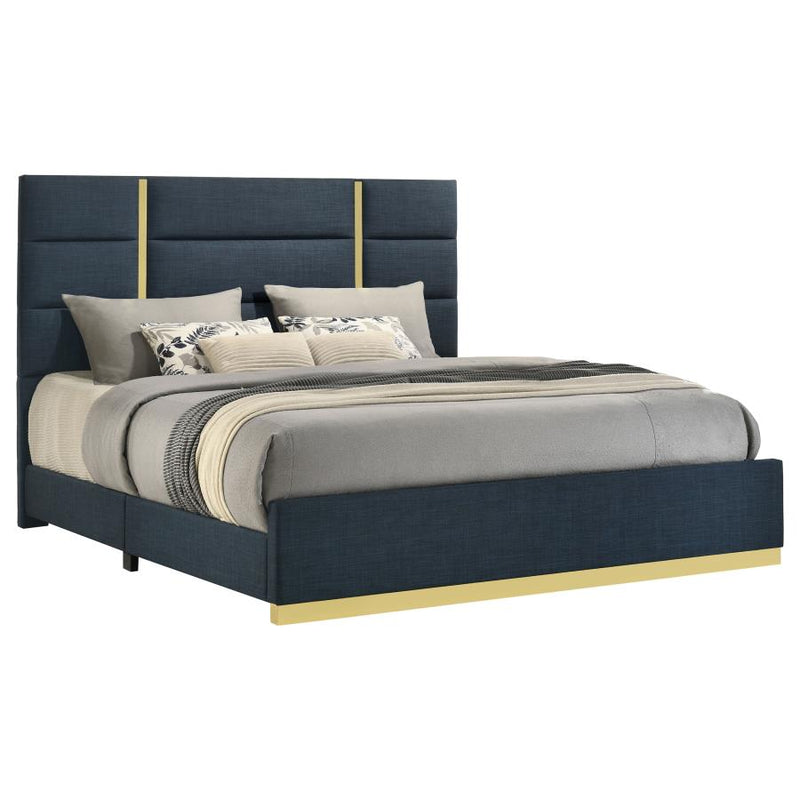 Ines 56-inch Fabric Upholstered Eastern King Panel Bed Navy-zoom-