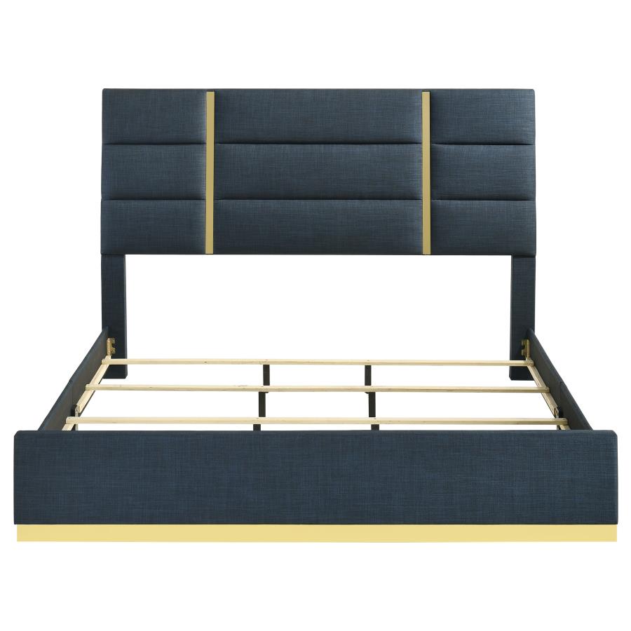Ines 56-inch Fabric Upholstered Eastern King Panel Bed Navy-zoom-4