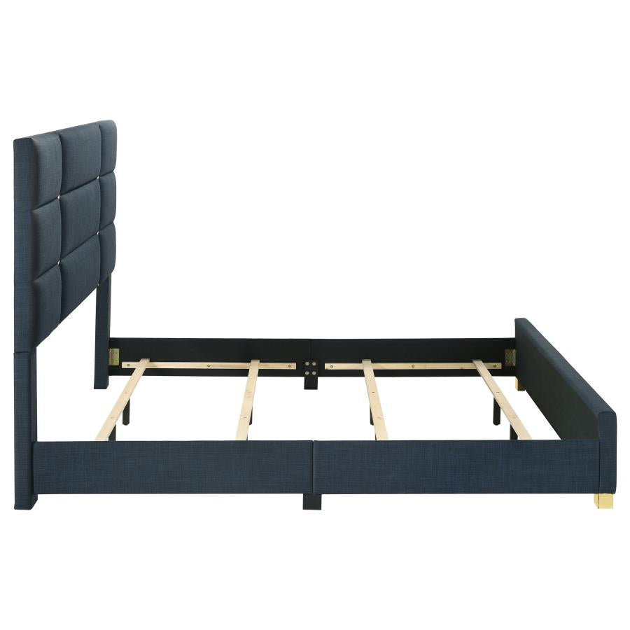 Ines 56-inch Fabric Upholstered Eastern King Panel Bed Navy-zoom-6