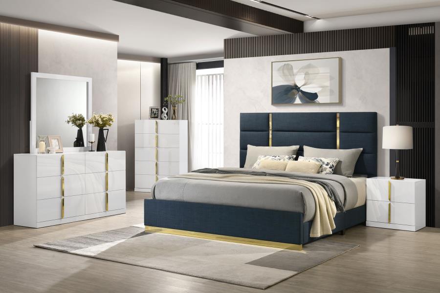 Ines 5-piece Queen Bedroom Set Navy and White High Gloss-1