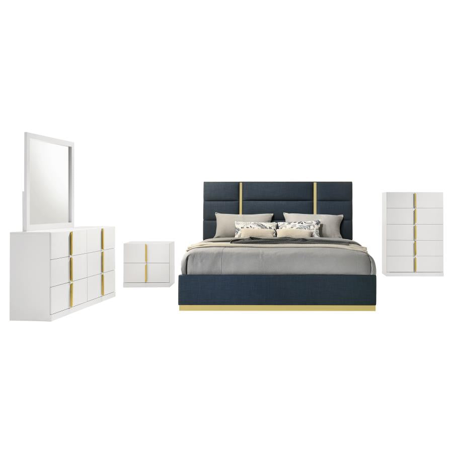 Ines 5-piece Queen Bedroom Set Navy and White High Gloss-zoom-2