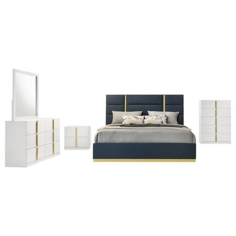 Ines 5-piece Queen Bedroom Set Navy and White High Gloss-zoom-