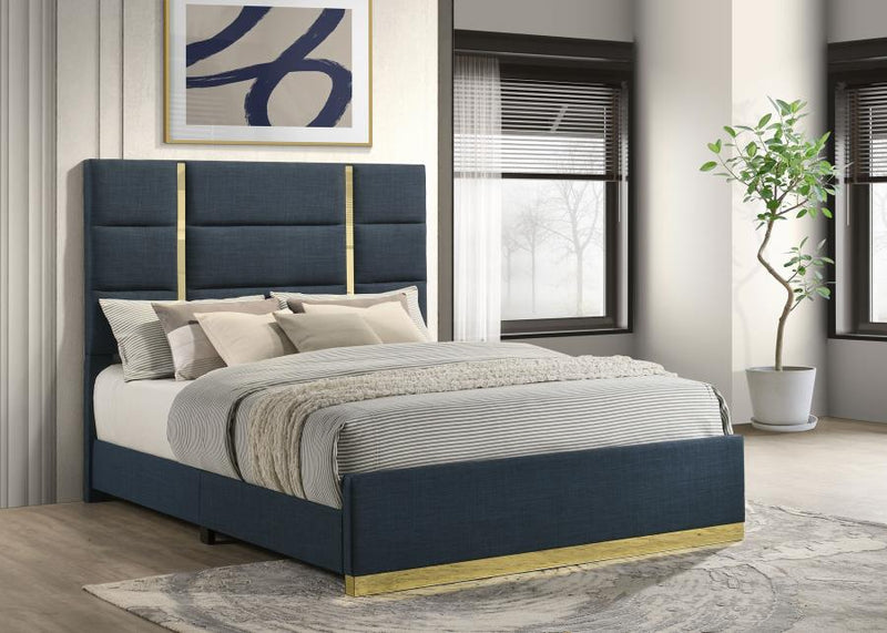 Ines 56-inch Fabric Upholstered Queen Panel Bed Navy-zoom-