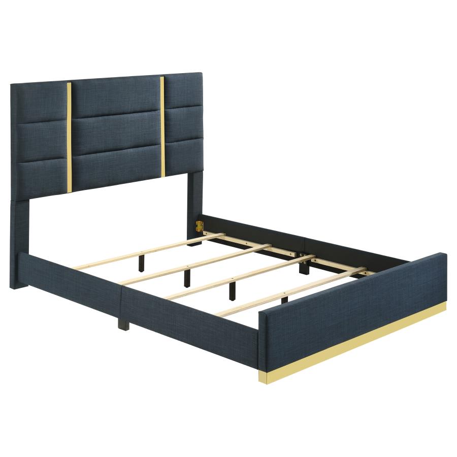 Ines 56-inch Fabric Upholstered Queen Panel Bed Navy-zoom-1