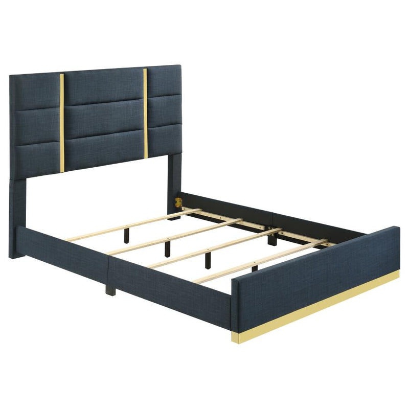 Ines 56-inch Fabric Upholstered Queen Panel Bed Navy-zoom-