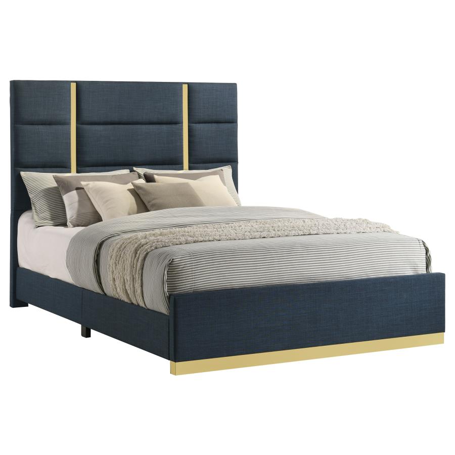 Ines 56-inch Fabric Upholstered Queen Panel Bed Navy-zoom-3