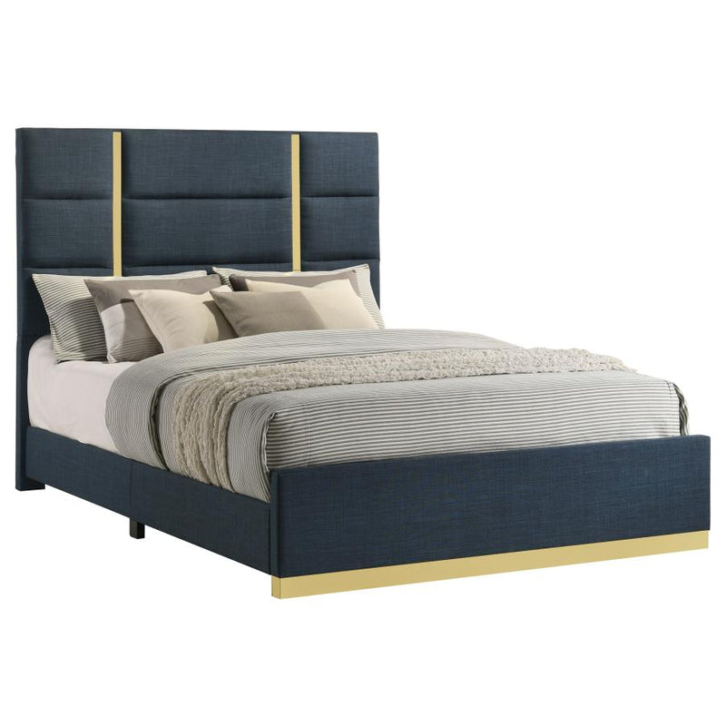 Ines 56-inch Fabric Upholstered Queen Panel Bed Navy-zoom-