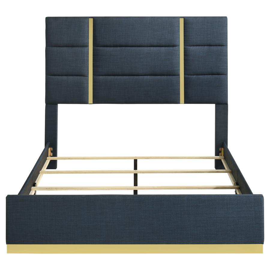 Ines 56-inch Fabric Upholstered Queen Panel Bed Navy-zoom-4