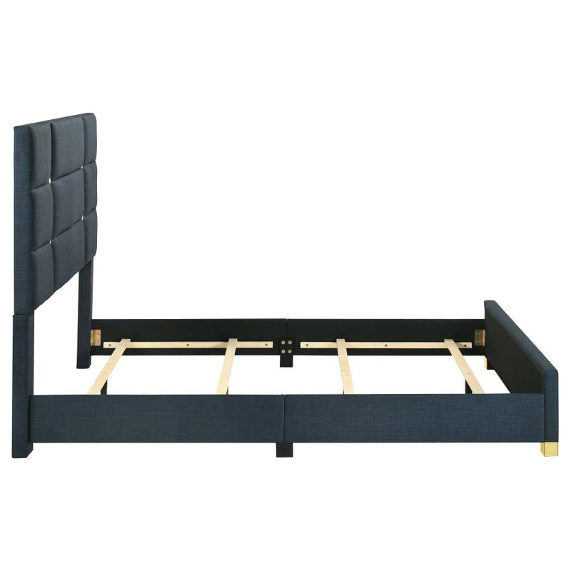 Ines 56-inch Fabric Upholstered Queen Panel Bed Navy-zoom-