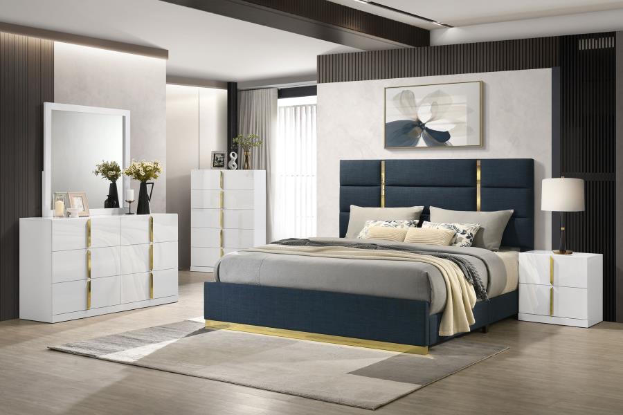 Ines 56-inch Fabric Upholstered Queen Panel Bed Navy-10