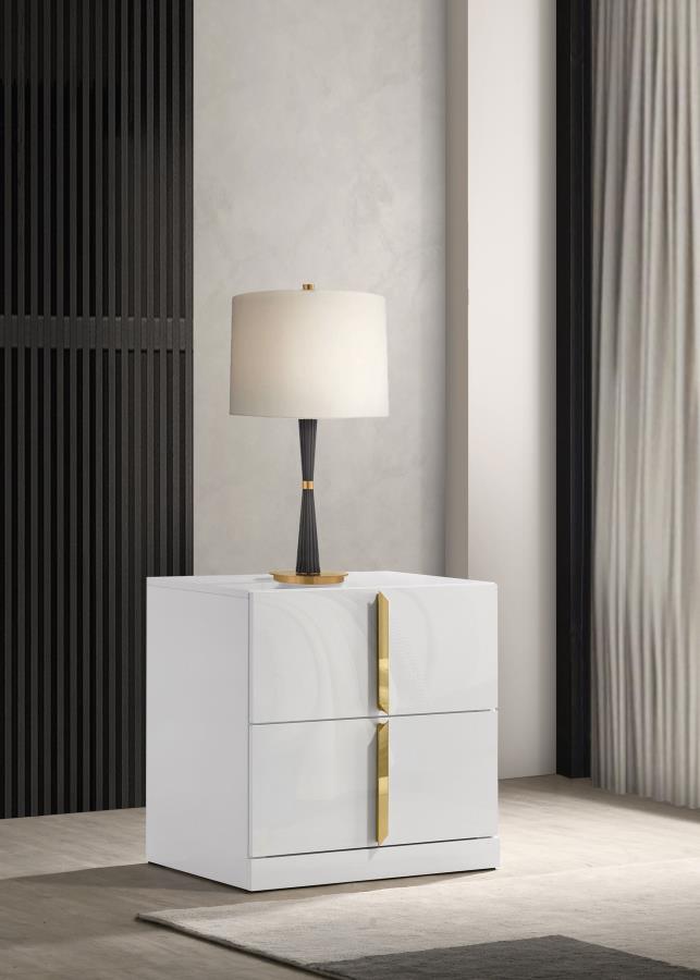 Ines 2-drawer Nightstand Bedside Table White High Gloss-2