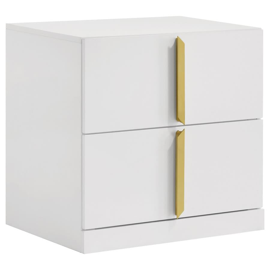 Ines 2-drawer Nightstand Bedside Table White High Gloss-zoom-1