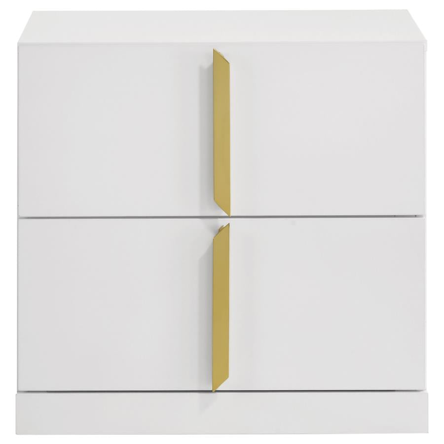 Ines 2-drawer Nightstand Bedside Table White High Gloss-zoom-3