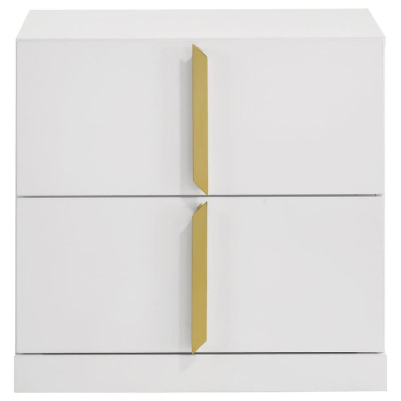 Ines 2-drawer Nightstand Bedside Table White High Gloss-zoom-