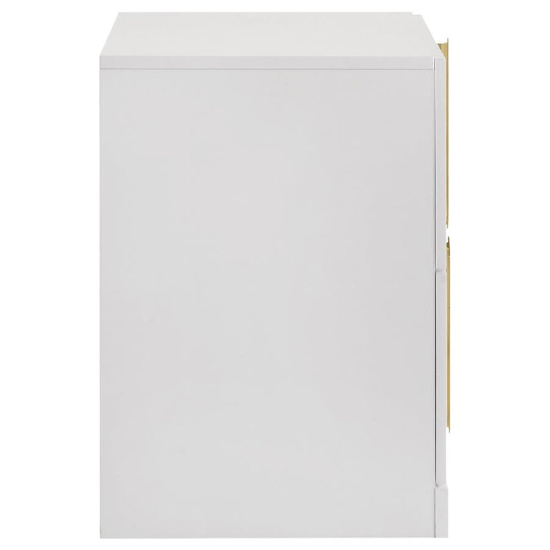 Ines 2-drawer Nightstand Bedside Table White High Gloss-zoom-