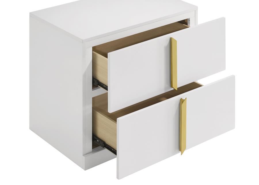Ines 2-drawer Nightstand Bedside Table White High Gloss-7