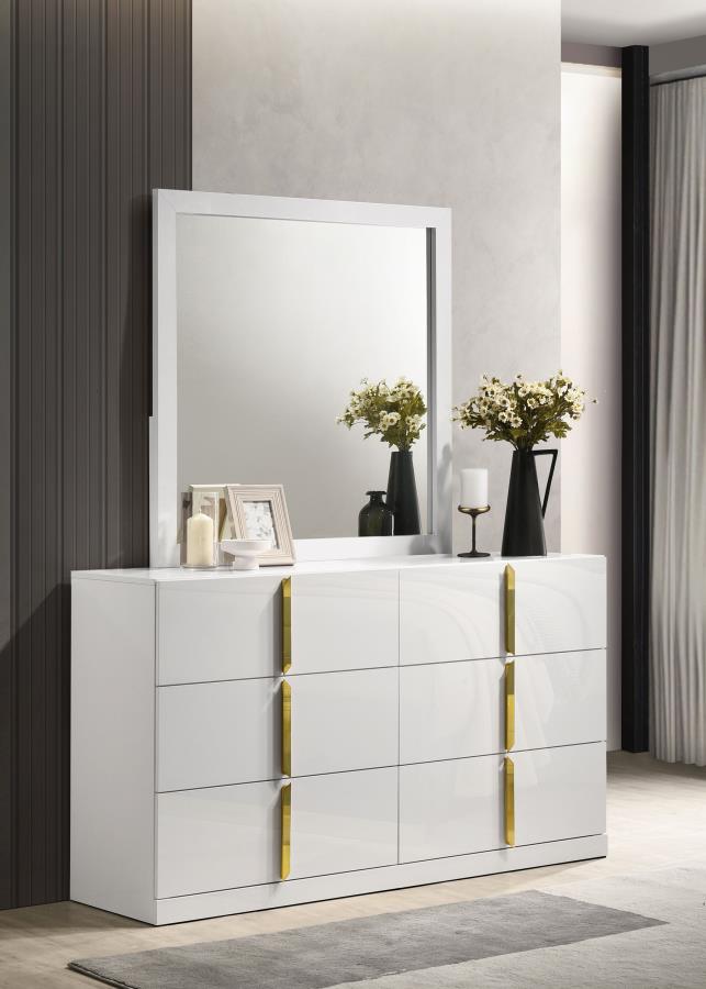 Ines 6-drawer Bedroom Dresser with Mirror White High Gloss-zoom-