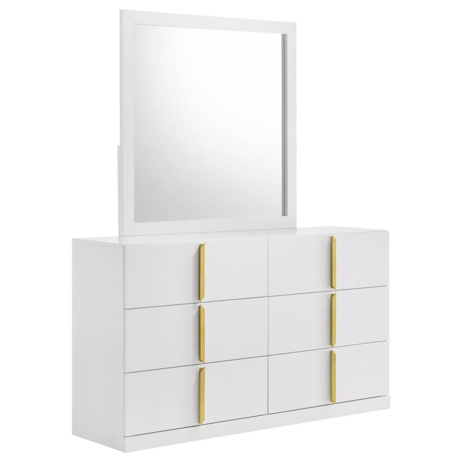 Ines 6-drawer Bedroom Dresser with Mirror White High Gloss-zoom-1