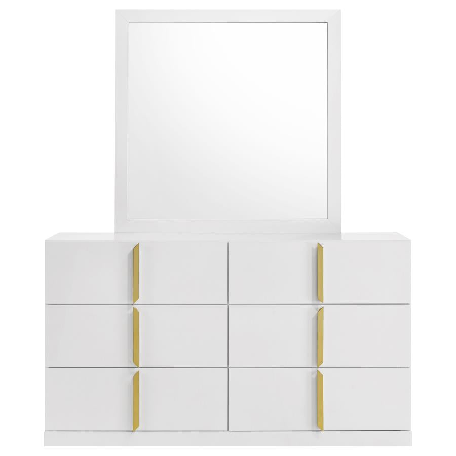 Ines 6-drawer Bedroom Dresser with Mirror White High Gloss-zoom-3