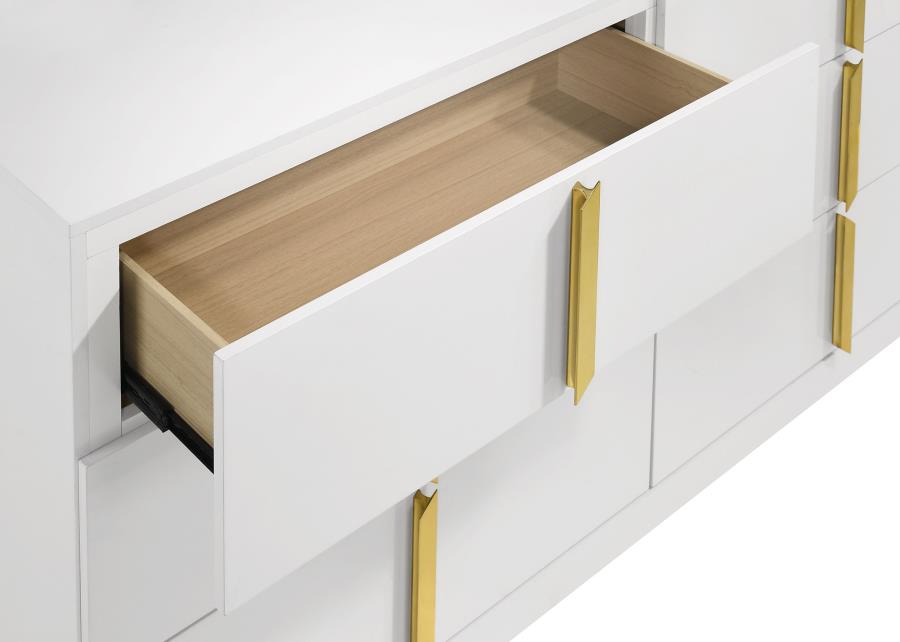 Ines 6-drawer Bedroom Dresser with Mirror White High Gloss-zoom-7