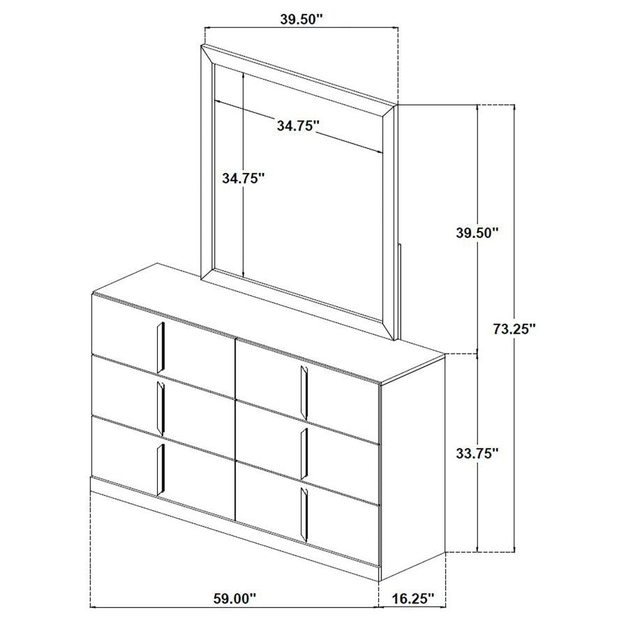 Ines 6-drawer Bedroom Dresser with Mirror White High Gloss-zoom-10