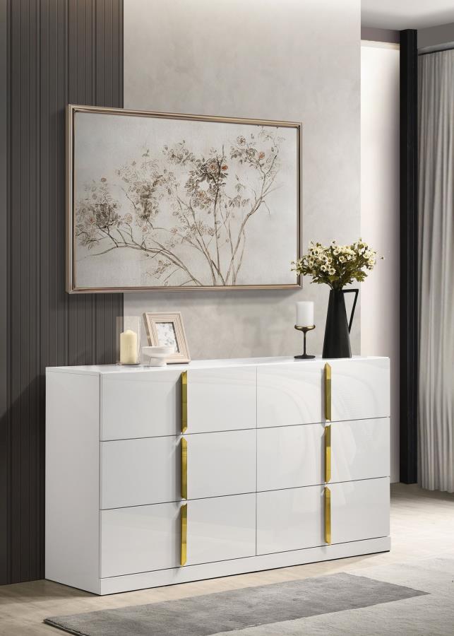 Ines 6-drawer Bedroom Dresser Cabinet White High Gloss-2