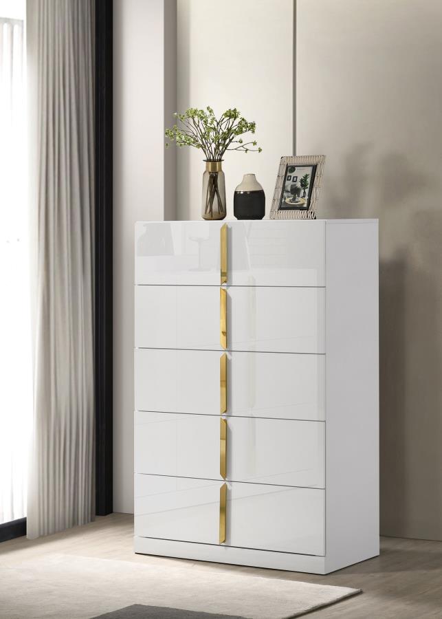 Ines 5-drawer Bedroom Chest of Drawers White High Gloss-zoom-2