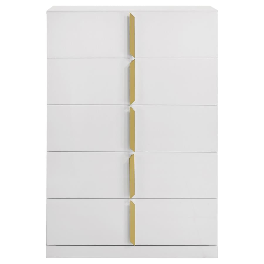 Ines 5-drawer Bedroom Chest of Drawers White High Gloss-3