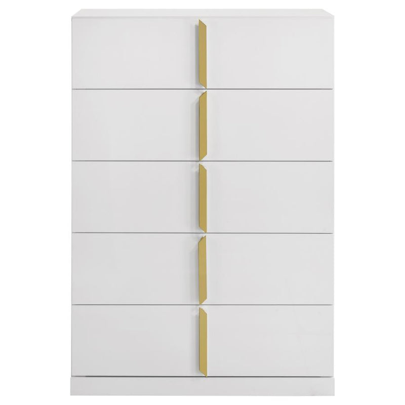 Ines 5-drawer Bedroom Chest of Drawers White High Gloss-zoom-